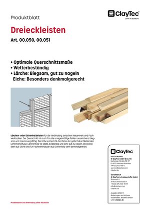 ClayTec Lärche- und Eiche Dreieckleisten Produktblatt