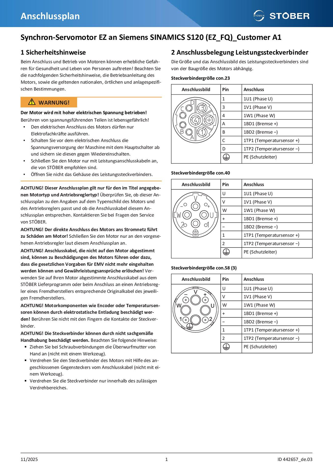 Anschlussplan EZ an Siemens SINAMICS S120 (EZ_FQ)_Customer A1