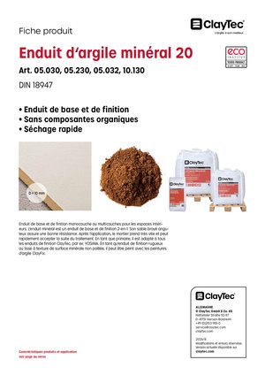 ClayTec Lehmputz Mineral 20/Enduit d'argile minéral 20 (fiche produit)