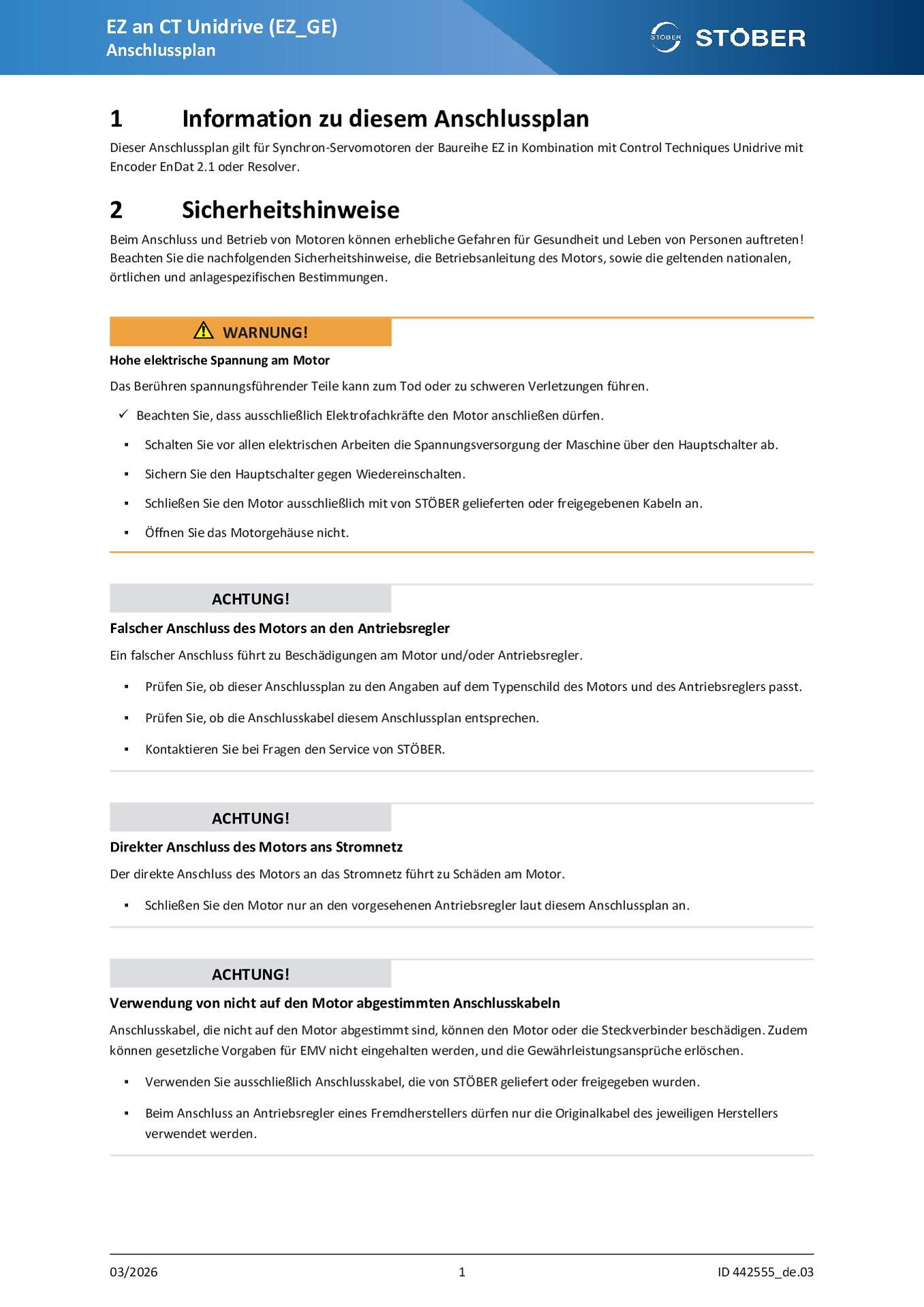 Anschlussplan EZ an CT Unidrive (EZ_GE)