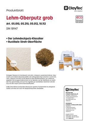 ClayTec Lehm-Oberputz grob mit Stroh