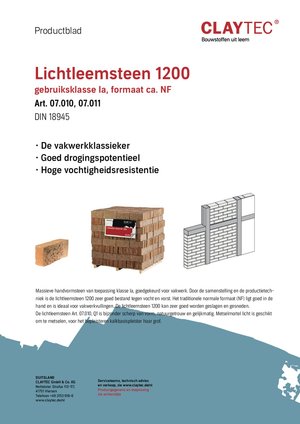 ClayTec Lehmstein leicht 1200/Lichtleemsteen 1200 (productblad)
