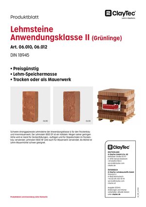ClayTec Lehmsteine Anwendungsklasse II (Grünlinge)