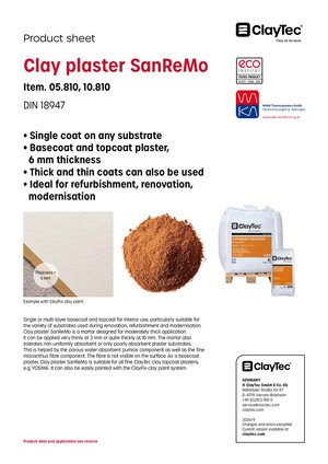 ClayTec Lehmputz SanReMo/Clay plaster SanReMo (product sheet)