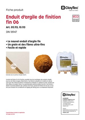 ClayTec Lehm-Oberputz fein 06/Enduit d'argile de finition fin 06 (fiche produit)