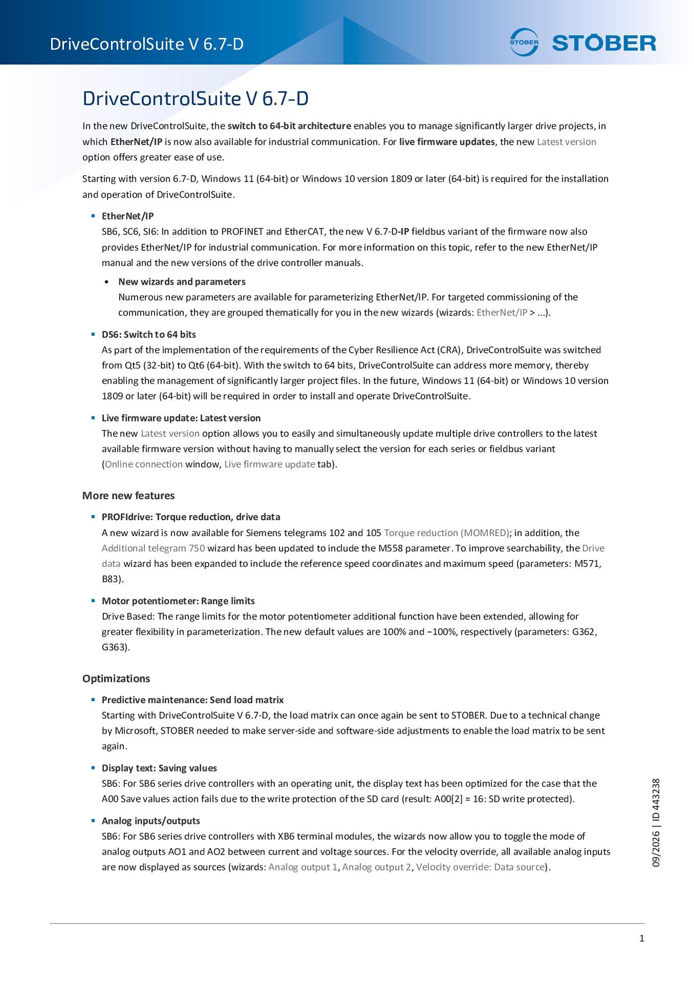 Release notes DriveControlSuite DS6