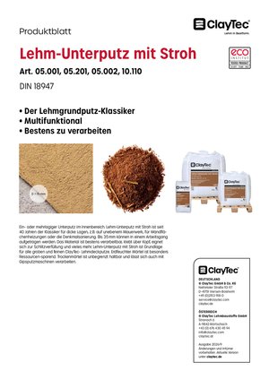 ClayTec Lehm-Unterputz mit Stroh Produktblatt
