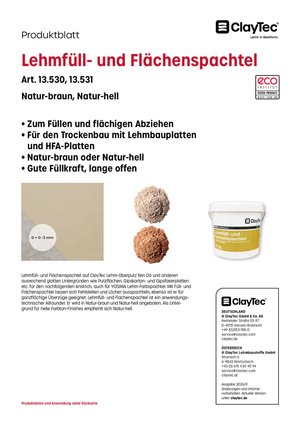 ClayTec Lehmfüll- und Flächenspachtel Produktblatt