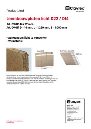 Lehmbauplatte leicht D22/D14 / Leembouwplaten licht D22/D14 (productblad)