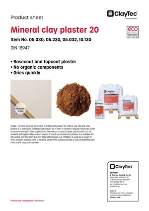 ClayTec Lehmputz Mineral 20/Mineral clay plaster 20 (product sheet)